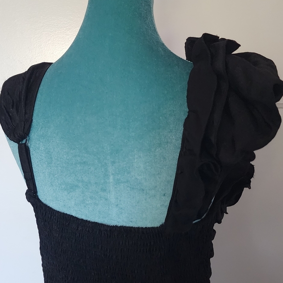 Black halter stretchy ruched ruffled shoulder - Picture 4 of 6